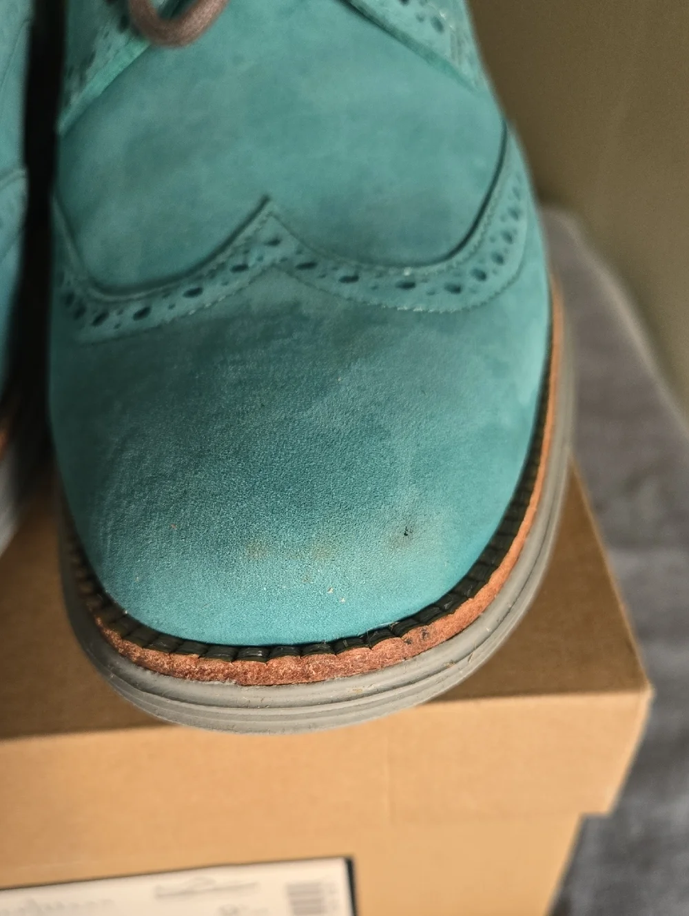 Men's Cole Haan Lunargrand Wingtip Turquoise Suede  Oxfords Sz 9.5